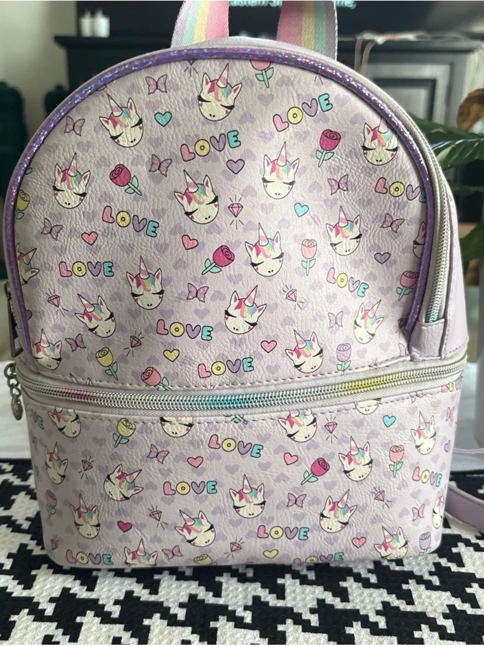 Kids Lavender Unicorn Mini Backpack with Love Print